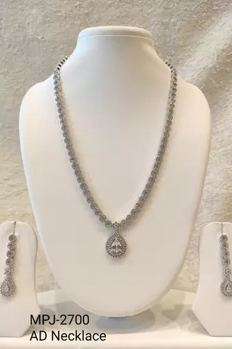 Silver-tone cz teardrop pendant necklace and drop earrings jewellery set, bridal, with stud earrings
