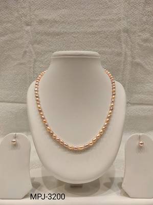 Freshwater pearl necklace and earring set, pink and lavender, oval rice shape, with stud earrings 4