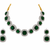 Emerald green cushion cut necklace and earrings jewellery set, silver and gold tone, cz stone