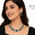 Emerald green cushion cut necklace and earrings jewellery set, silver and gold tone, cz stone