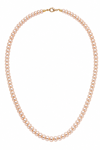 Pearl necklace and stud earrings jewellery set, pink freshwater pearls, gold-tone clasp, women