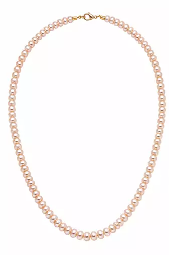 Pearl necklace and stud earrings jewellery set, pink freshwater pearls, gold-tone clasp, women