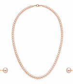 Pearl necklace and stud earrings jewellery set, pink freshwater pearls, gold-tone clasp, women