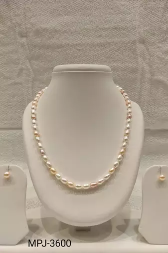 Freshwater pearl necklace and stud earrings set, multi-colour, rice shape, with lobster clasp