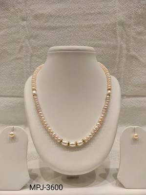 Pearl necklace and earring set, pink and white freshwater pearls, gold-tone accents, women's jewellery 4