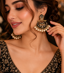 Traditional meenakari pearl chandbali earrings