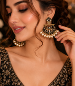 Traditional meenakari pearl chandbali earrings