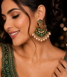 Antique finish polki pearl chandbali earrings