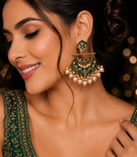 Antique finish polki pearl chandbali earrings