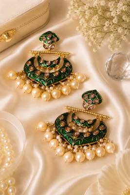 Antique finish polki pearl chandbali earrings 3