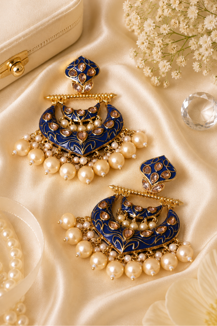Statement meenakari pearl drop dangler earrings