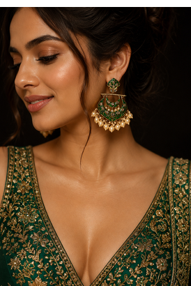 Antique finish polki pearl chandbali earrings 4