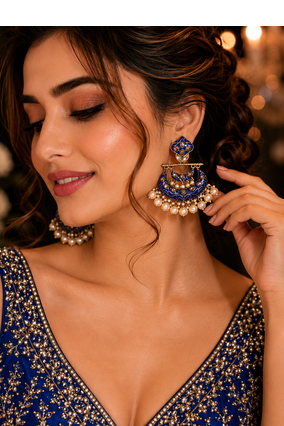 Statement meenakari pearl drop dangler earrings 3