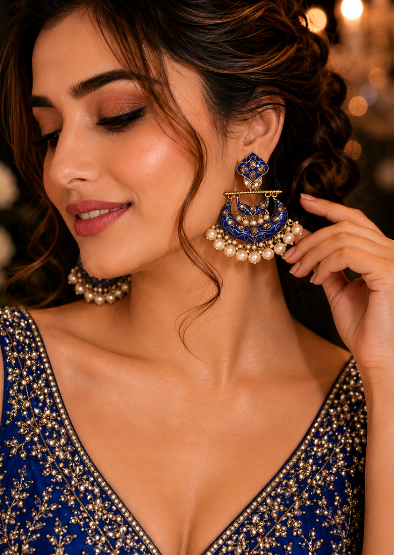 Statement meenakari pearl drop dangler earrings
