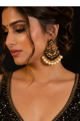 Traditional meenakari pearl chandbali earrings 5