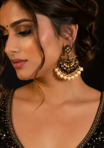 Traditional meenakari pearl chandbali earrings