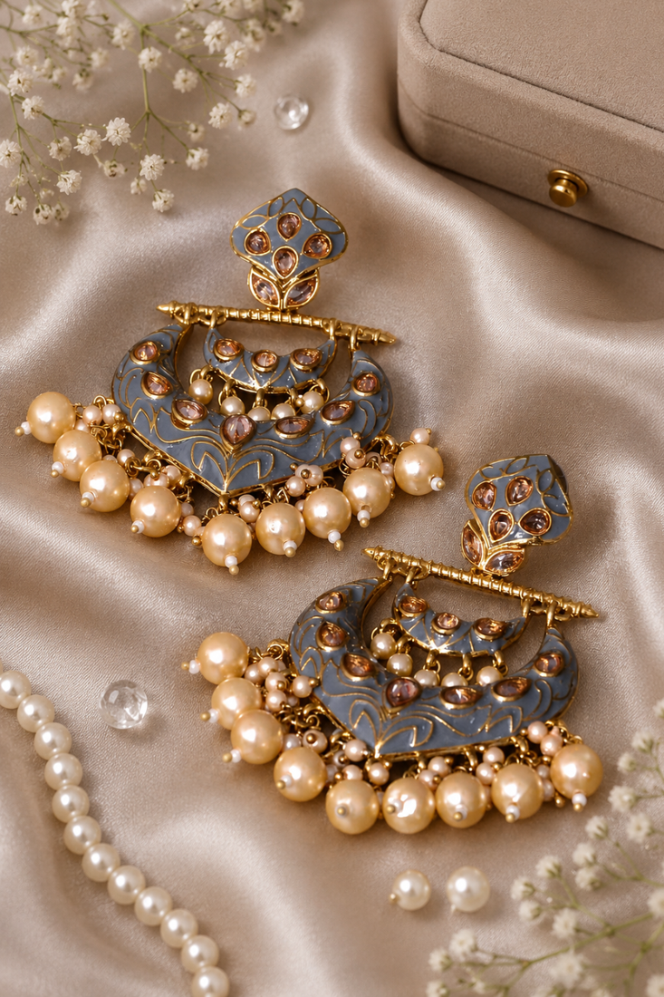 Grand heritage polki pearl drop earrings