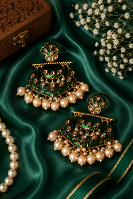 Antique finish polki pearl chandbali earrings 1