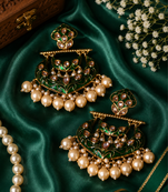 Antique finish polki pearl chandbali earrings