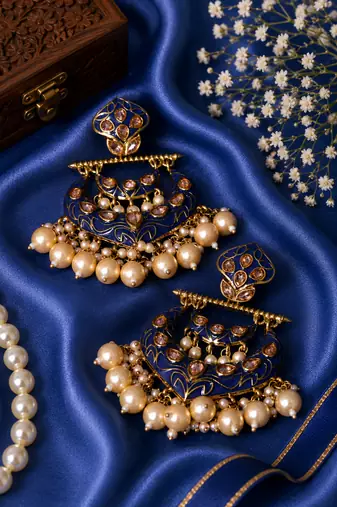 Statement meenakari pearl drop dangler earrings