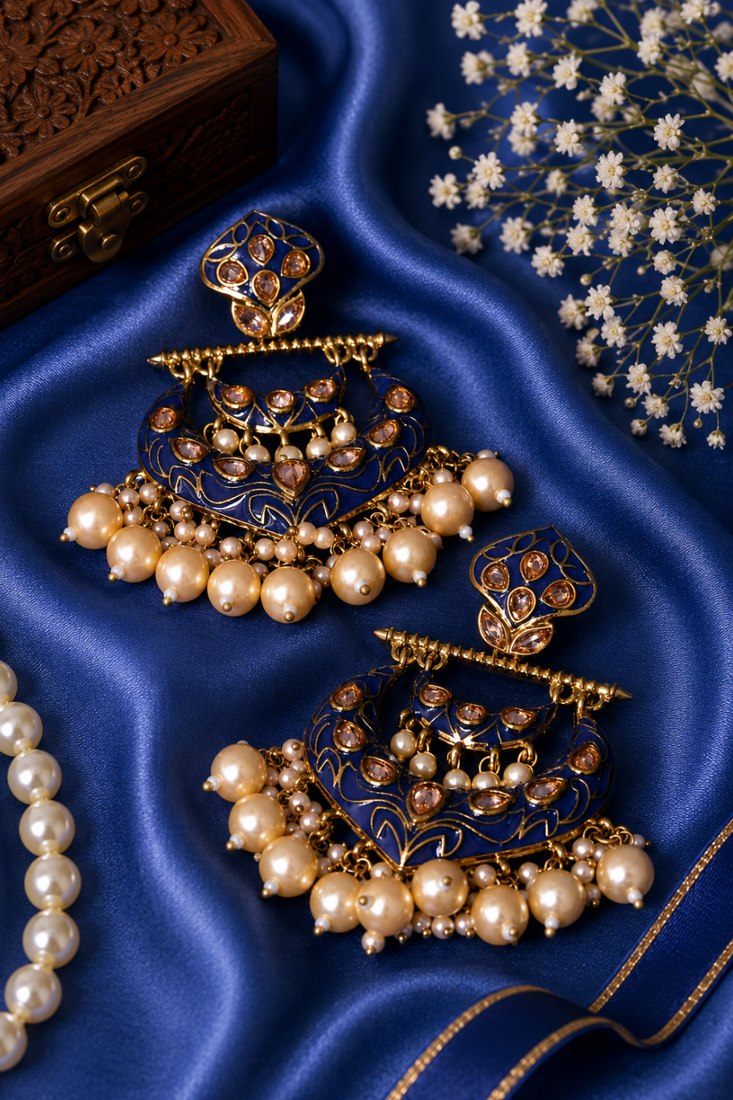 Statement meenakari pearl drop dangler earrings