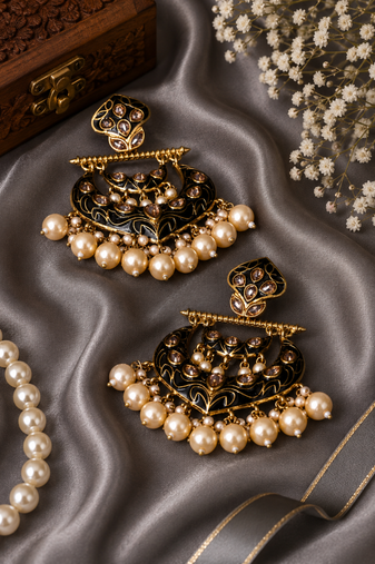Traditional meenakari pearl chandbali earrings