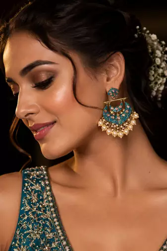 Imperial polki and pearl chandbali earrings