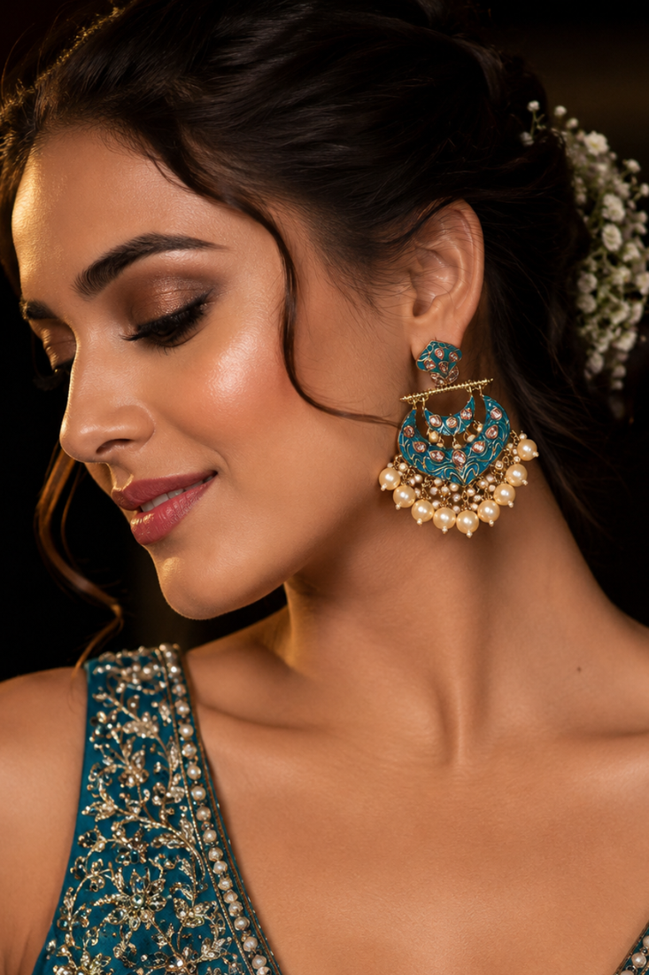 Imperial polki and pearl chandbali earrings