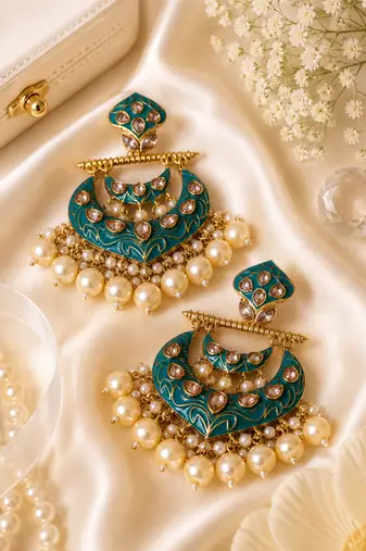 Imperial polki and pearl chandbali earrings