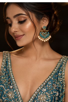 Imperial polki and pearl chandbali earrings 3