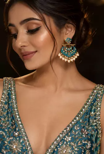 Imperial polki and pearl chandbali earrings
