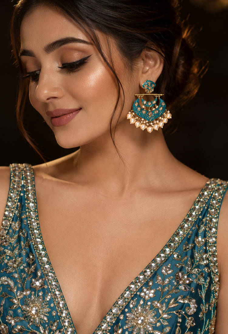 Imperial polki and pearl chandbali earrings