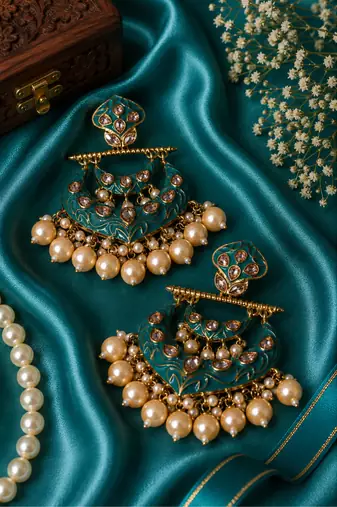 Imperial polki and pearl chandbali earrings