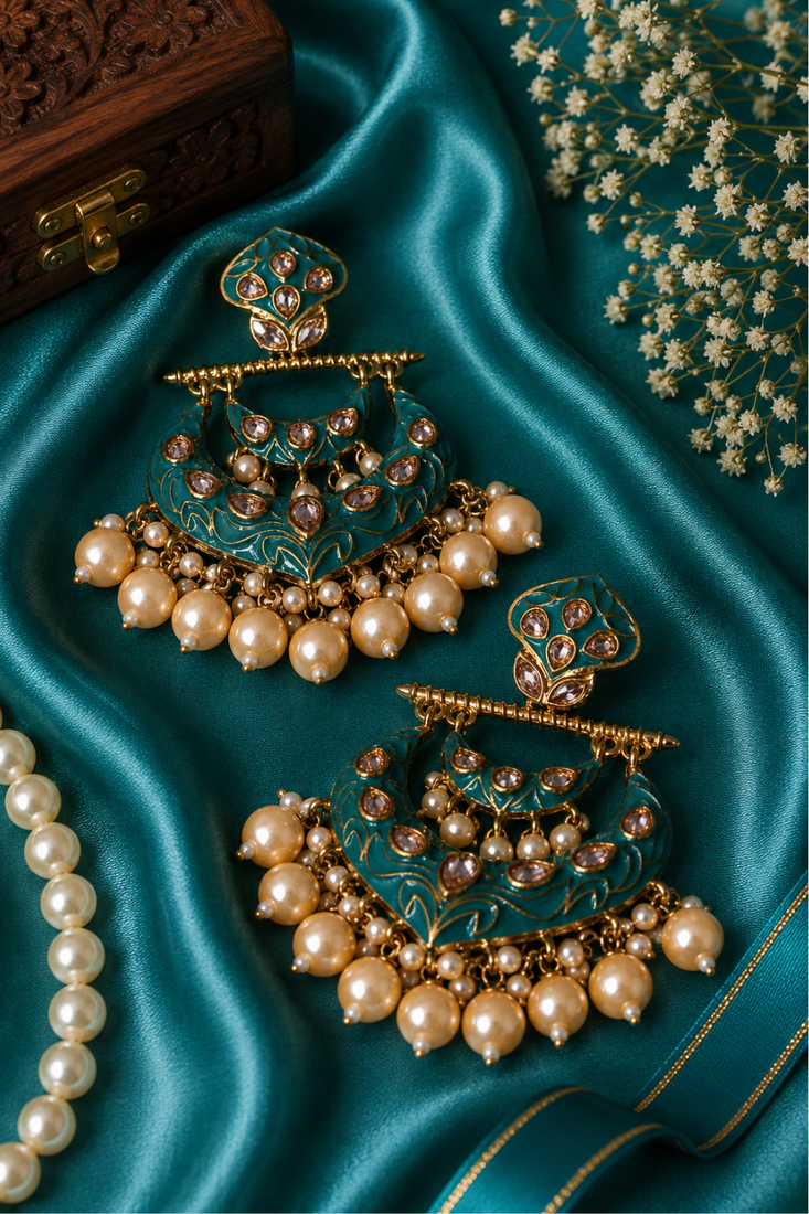 Imperial polki and pearl chandbali earrings