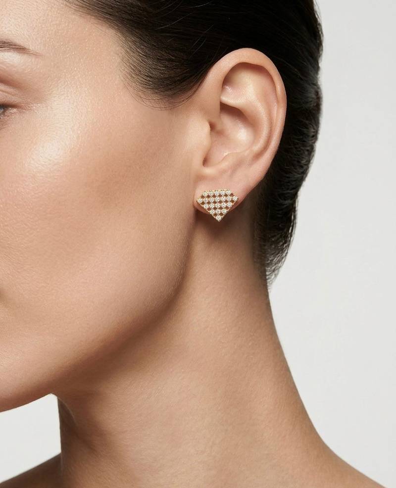 925 sterling silver Diamond Lattice Fan Stud Earrings