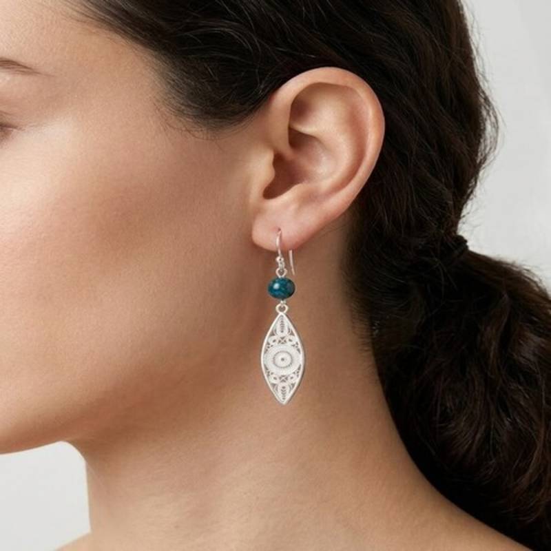 925 sterling silver Turquoise & Filigree Drop Earrings