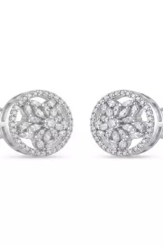 925 sterling silver Floral Diamond Halo Stud Earrings