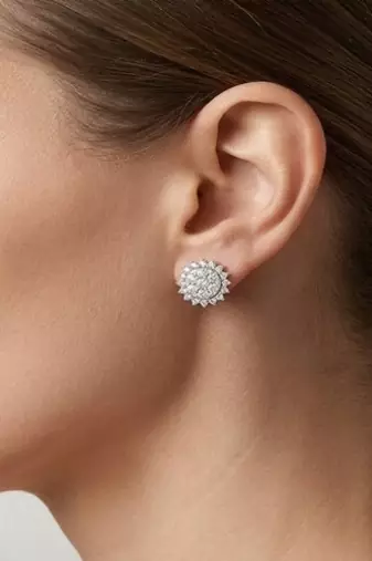 925 sterling silver Round Diamond Cluster Halo Stud Earrings
