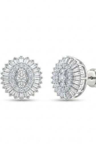 925 sterling silver Oval Diamond Cluster Stud Earrings with Baguette