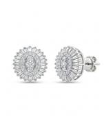 925 sterling silver Oval Diamond Cluster Stud Earrings with Baguette