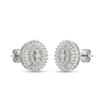 925 sterling silver Oval Diamond Cluster Stud Earrings with Baguette 2