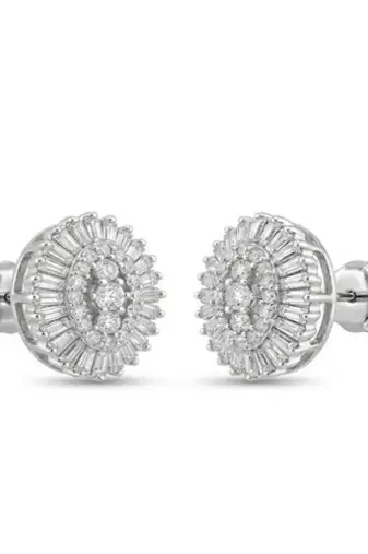 925 sterling silver Oval Diamond Cluster Stud Earrings with Baguette
