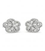 925 sterling silver Floral Baguette Diamond Stud Earrings