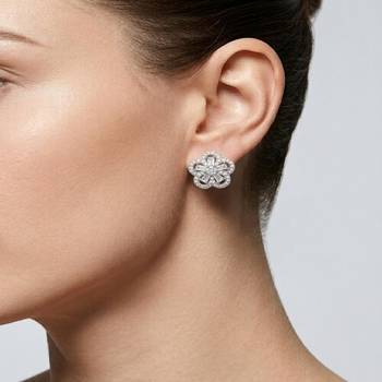 925 sterling silver Floral Baguette Diamond Stud Earrings 2
