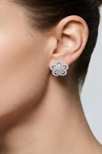 925 sterling silver Floral Baguette Diamond Stud Earrings