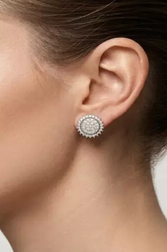 925 sterling silver Round Diamond Cluster Stud Earrings with Double Halo