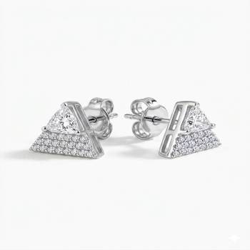 925 sterling silver Triangle Diamond Stud Earrings with Solitaire Accent 1
