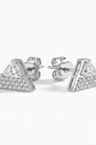 925 sterling silver Triangle Diamond Stud Earrings with Solitaire Accent