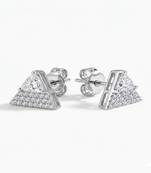 925 sterling silver Triangle Diamond Stud Earrings with Solitaire Accent