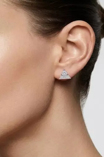 925 sterling silver Triangle Diamond Stud Earrings with Solitaire Accent